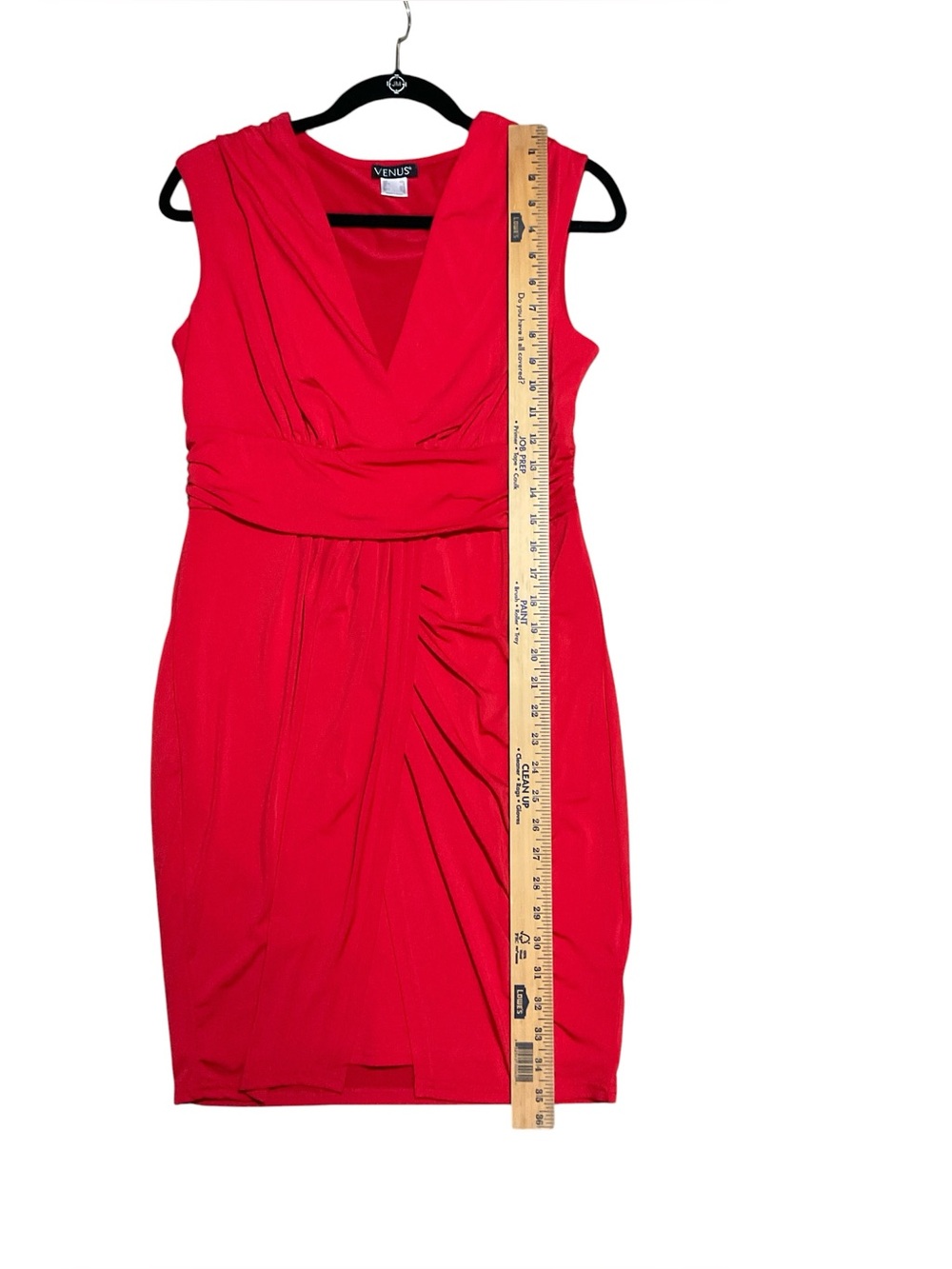 Venus Red Bodycon Dress Medium Sleeveless Ruched V Neck Stretch - Women's Size M - Picture 6 of 6